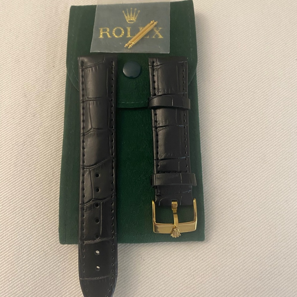 Rolex Black 20mm Leather Strap with Gold plated Buckle